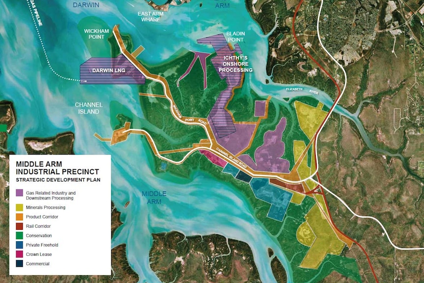 A map of Middle Arm Industrial Precinct, which shows the plant beside Elizabeth River.