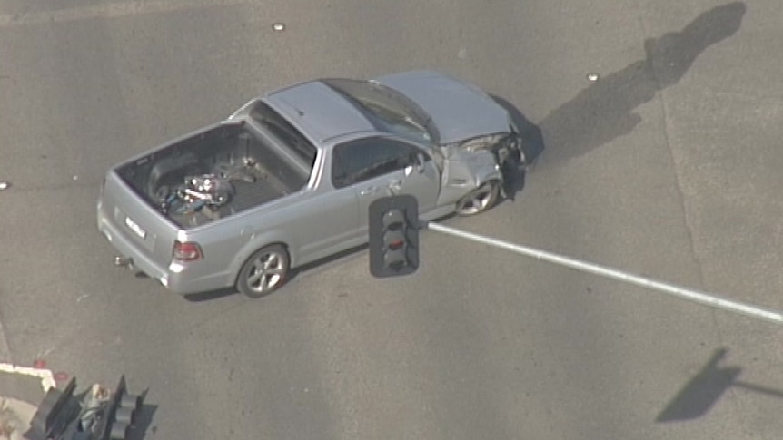 Aerials image of a silver ute.