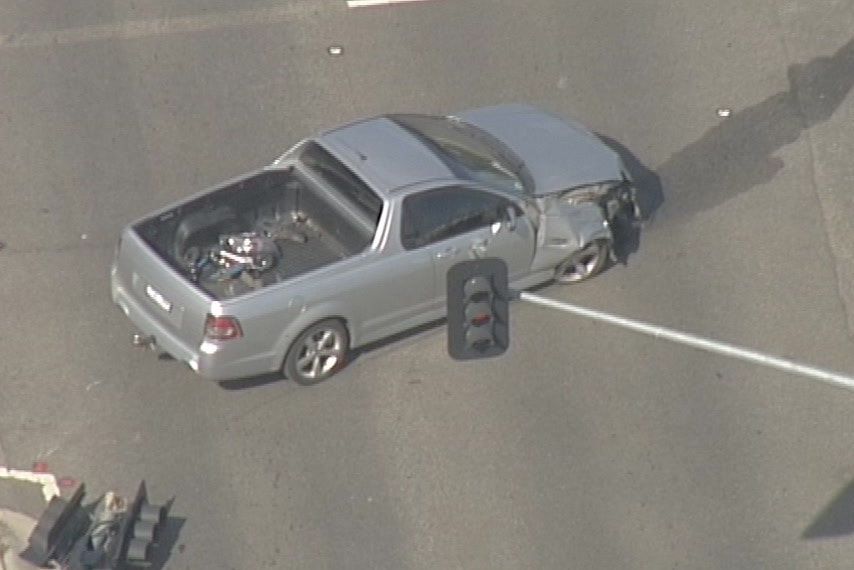 Aerials image of a silver ute.