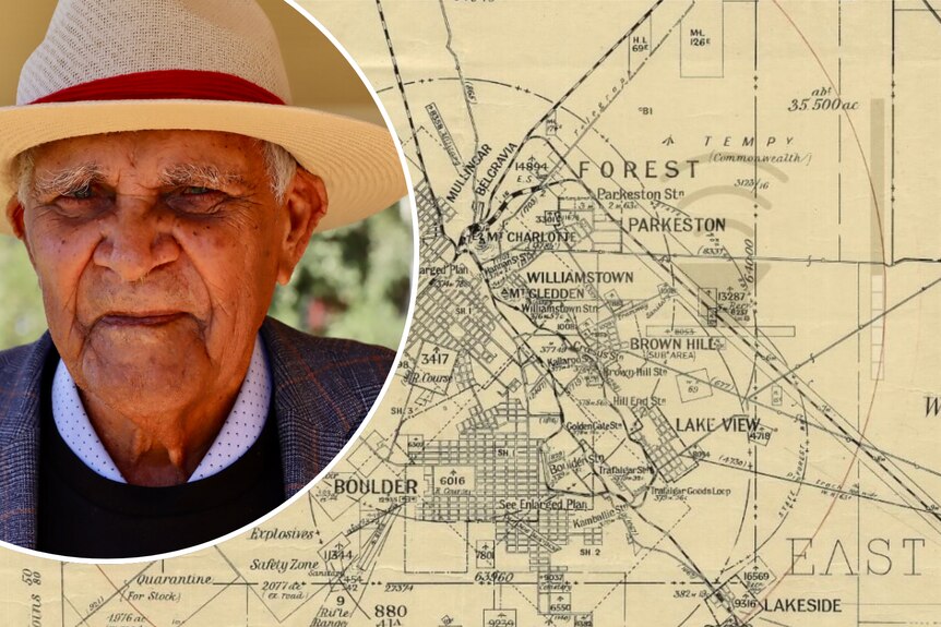 map and portrait of Indigenous elder with a hat 