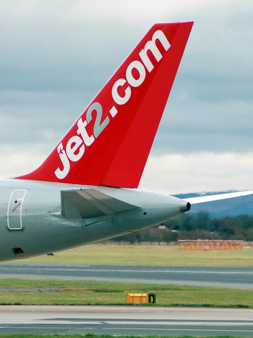 Tail of a Jet2 plane.