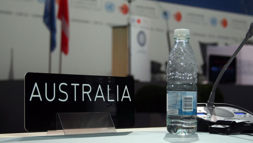 Australia's table at the United Nations Climate Talks in Copenhagen, 2009. (Australian Science Media Centre)