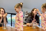Dr Kristyn Sommer doing her own egg cracking challenge with her daughter.