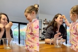 Dr Kristyn Sommer doing her own egg cracking challenge with her daughter.