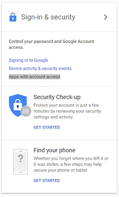 A screenshot of Google account tools.