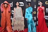 Hailie Sahar, Jung Ho-yeon and Jodie Turner-Smith and Selena Gomez on a red carpet