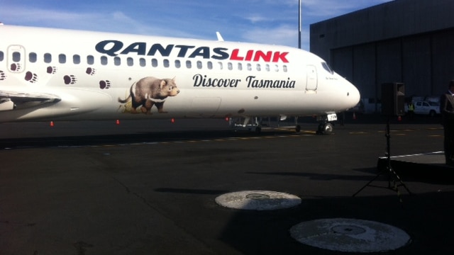 One of the new Qantas planes to fly in and out of Hobart.