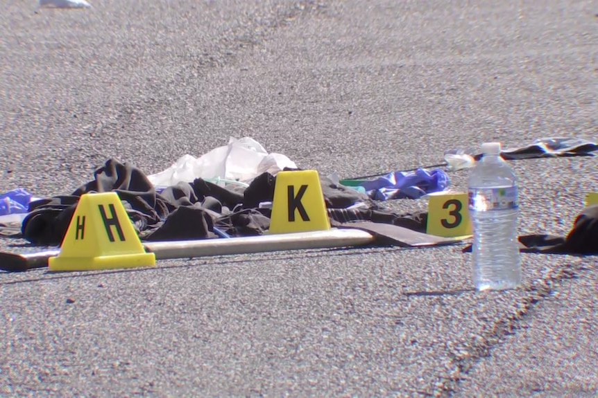 An axe lying at the crime scene of an alleged assault in Raymond Terrace 