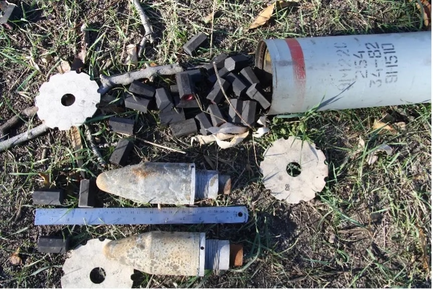 An image of hexagonal black capsules spilled on the grass