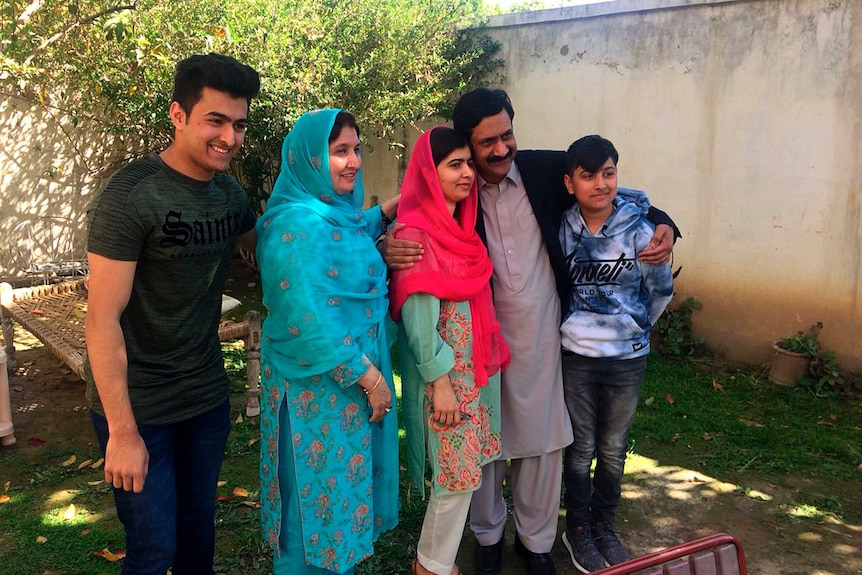 Malala Yousafzai with her family members in Mingora.