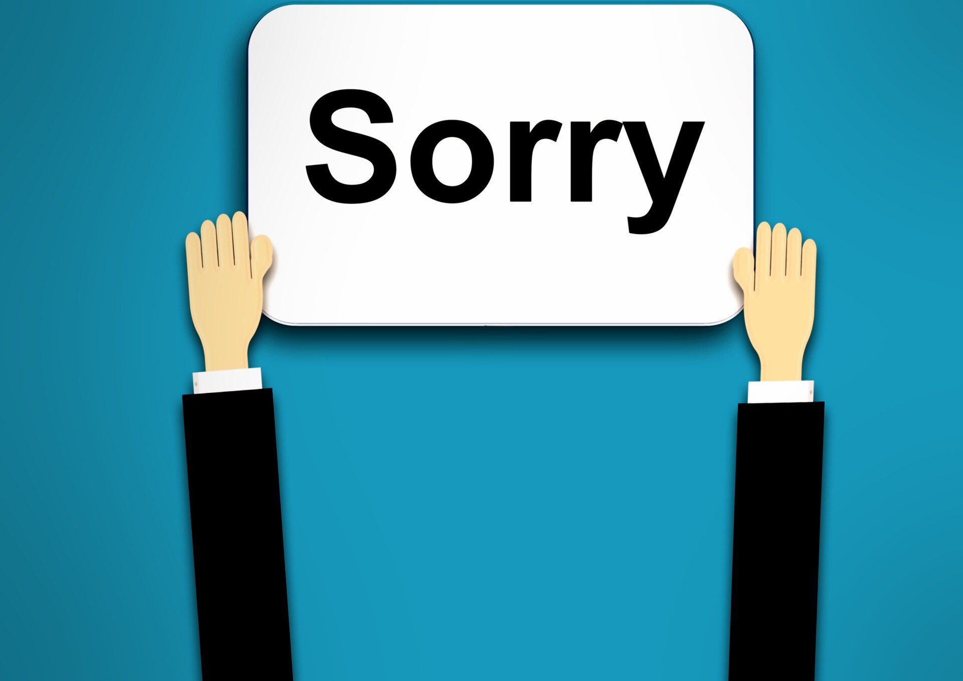 An illustration of a man's hands holding a sign saying sorry