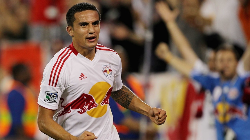 Tim Cahill celebrates a goal for the New York Red Bulls