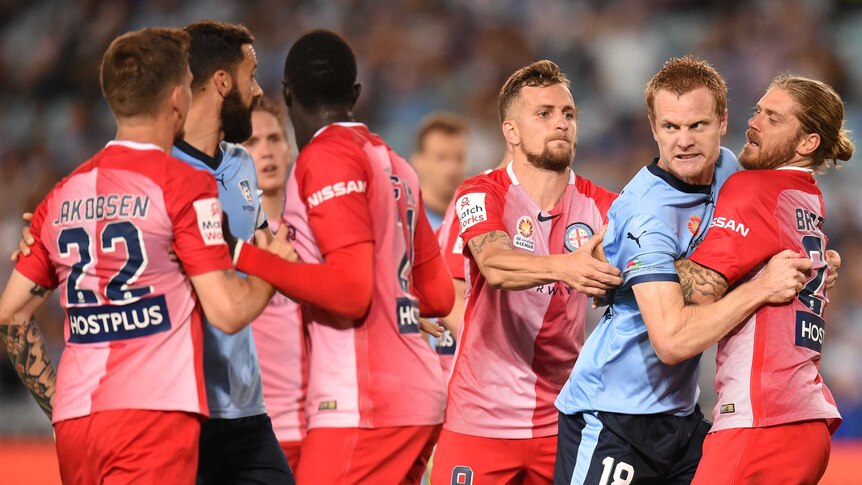 Sydney FC and Melbourne City players get into it