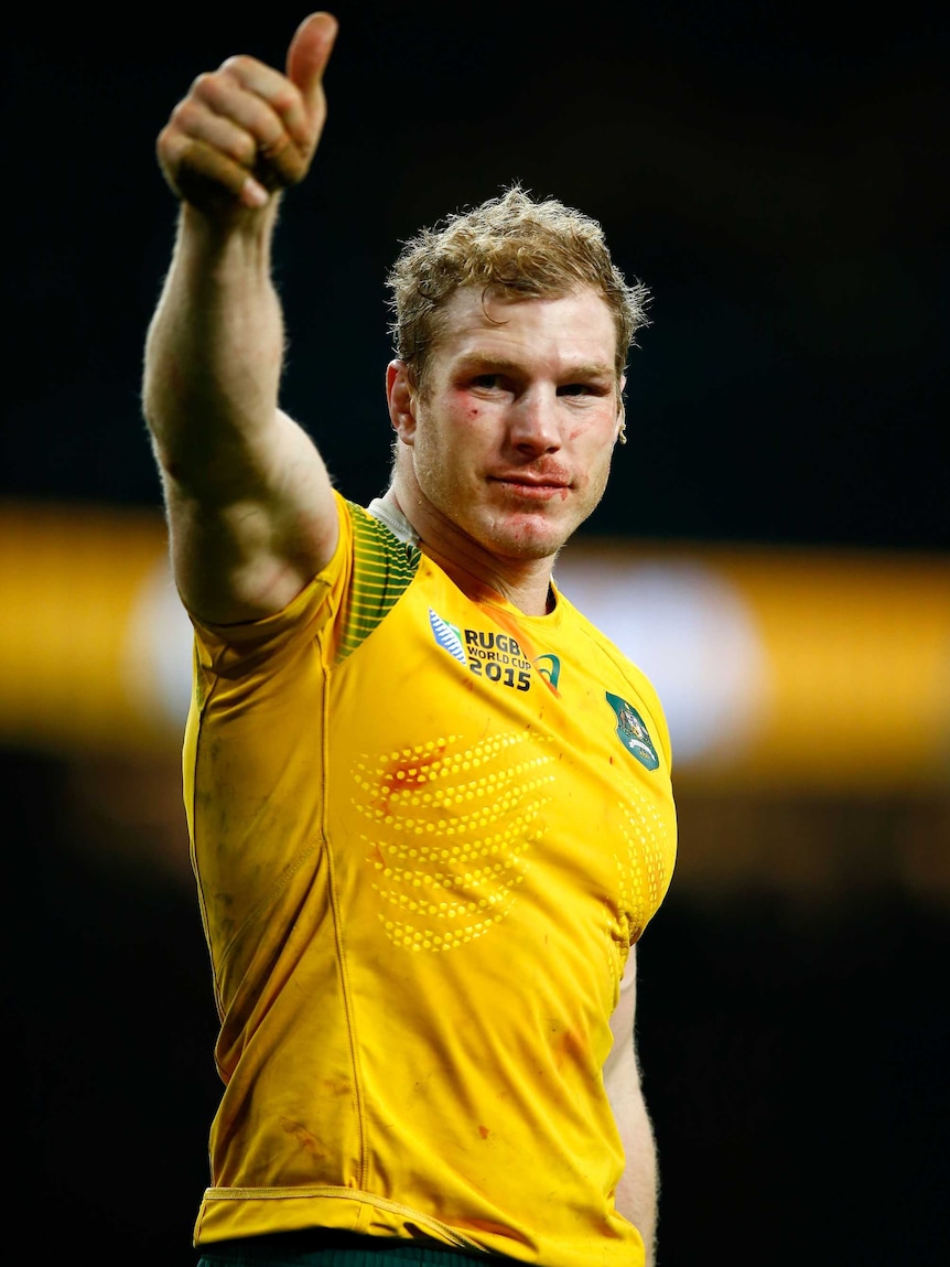 David Pocock celebrates after Australia's win over Argentina in the 2015 Rugby World Cup semi-final.
