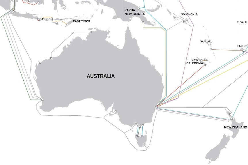 Underwater (submarine) internet cables around the coast of Australia.