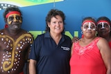 Evonne Goolagong Cawley stands with Aboriginal performers at the carnival launch