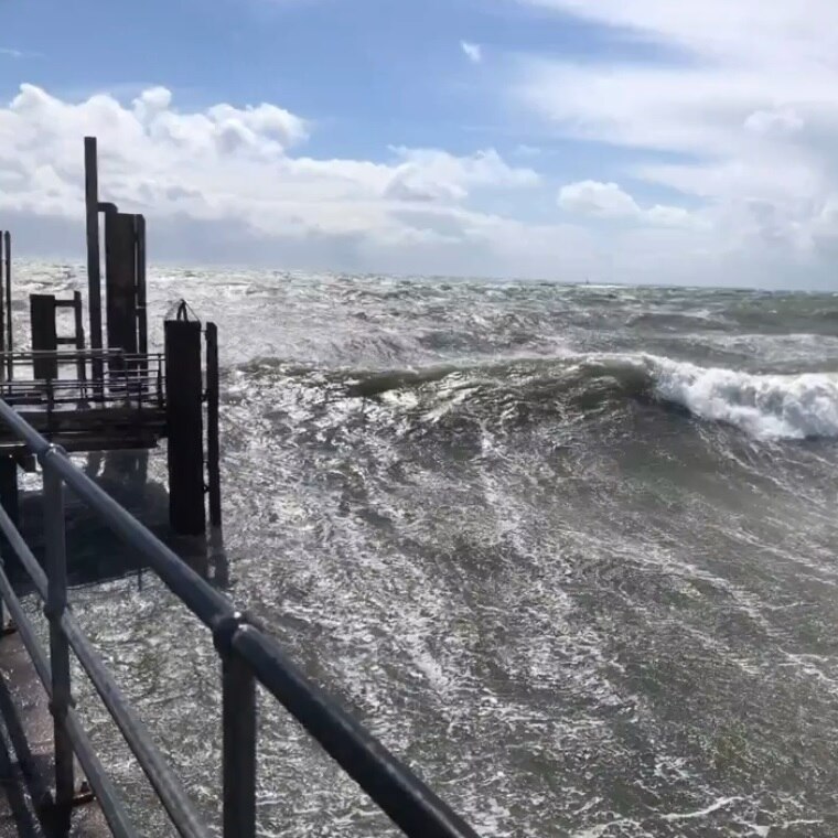 Strong waves during wild weather at Holdfast Bay.