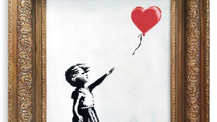 Boven hoofd en schouder slijm ego Banksy's shredded Girl With Balloon goes on display in Germany - ABC News