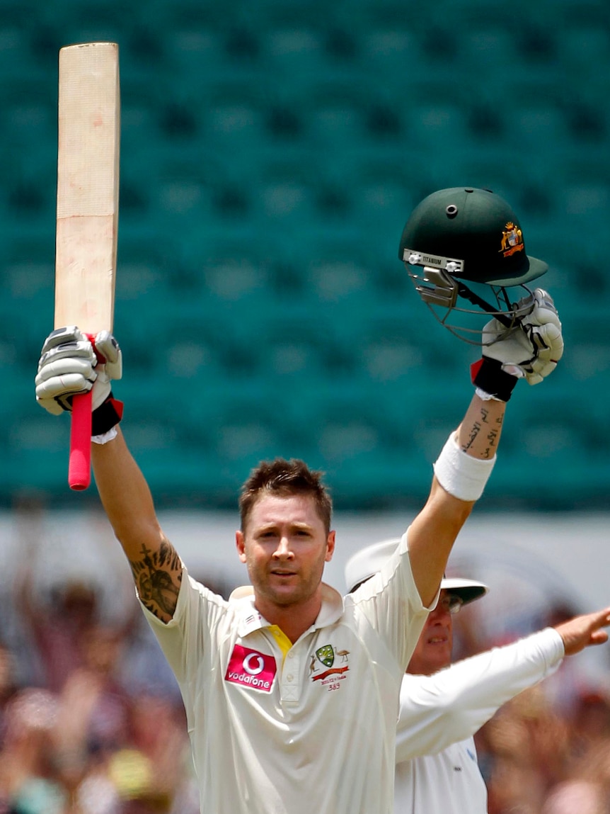 Michael Clarke reaches a century during the second Test against India at the SCG.