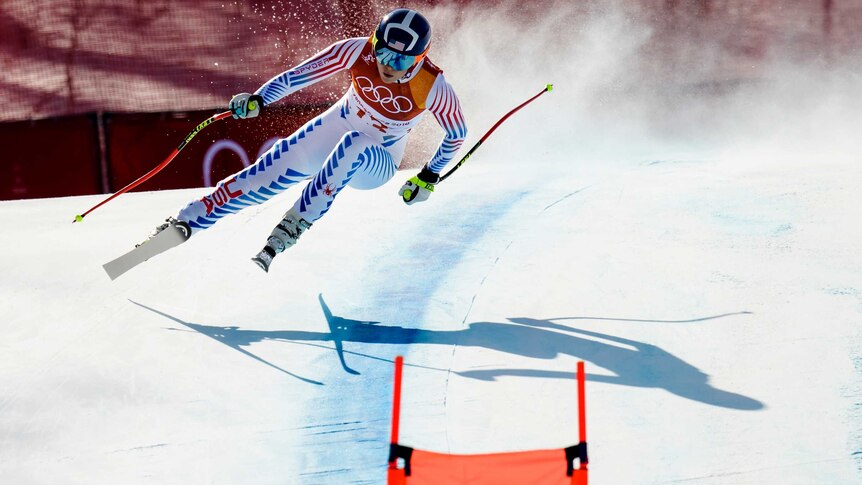 United States' Lindsey Vonn competes in the women's combined downhill at the 2018 Winter Olympics.