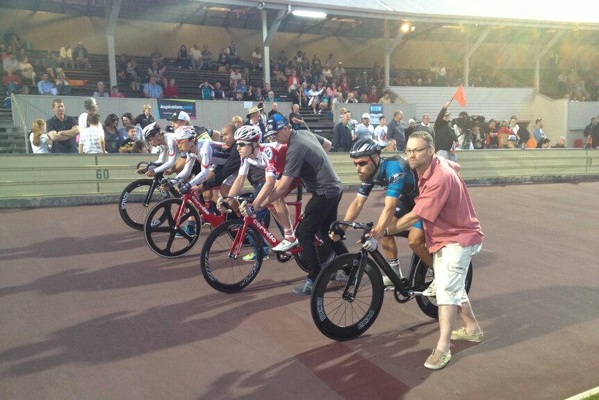 Cyclists ready to start the 3000 metre wheel race