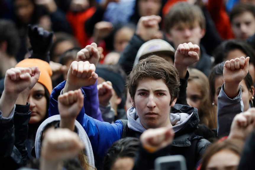 Students in San Francisco raised their fists in solidarity.