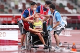An Australian female athlete in a wheelchair after sustaining an injury at the Tokyo Olympics.