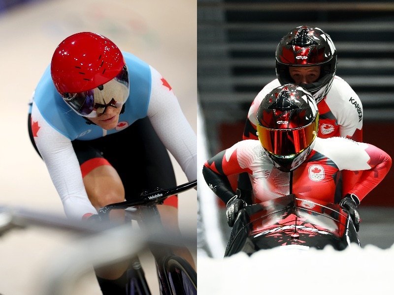 Composite Kelsey Mitchell on bike and bobsleigh
