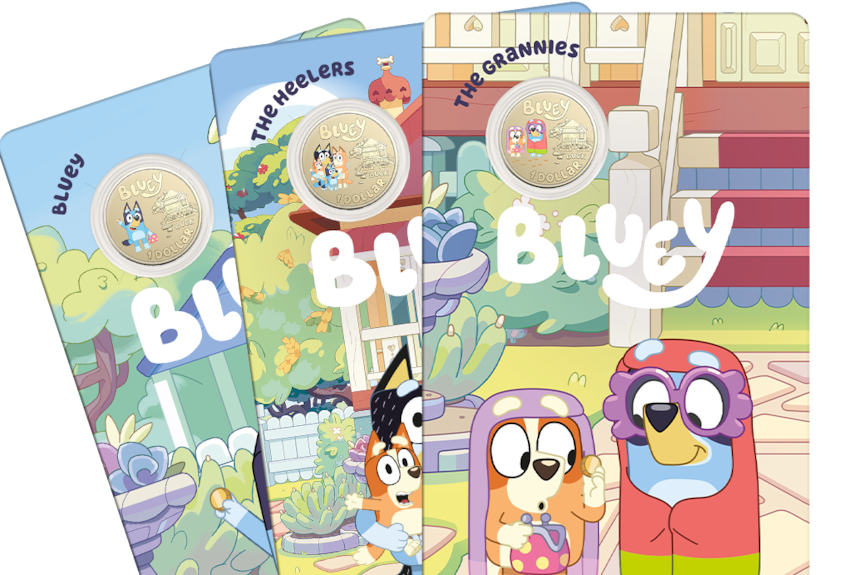 A three-coin collection featuring Bluey.