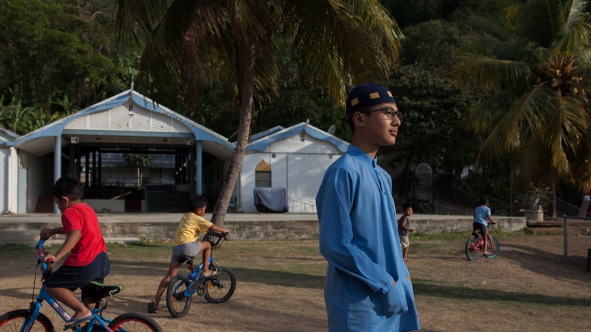 Young Malay boys outside the mosque on Christmas Island.