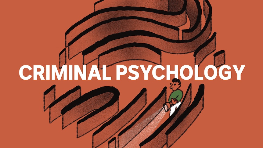 Illustration of a person in a maze shaped like a human fingerprint. The title Criminal Psychology is written across the artwork.