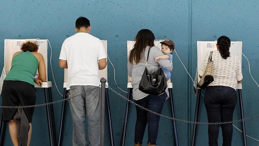 Voters cast their votes at the Echo Park Deep Pool
