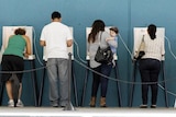 Voters cast their votes at the Echo Park Deep Pool