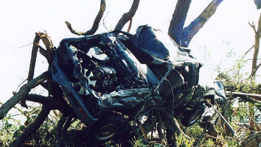 Dr James Grimsley's tornado-mangled truck