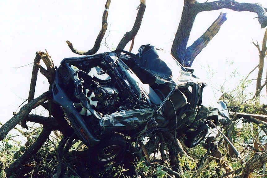 Dr James Grimsley's tornado-mangled truck