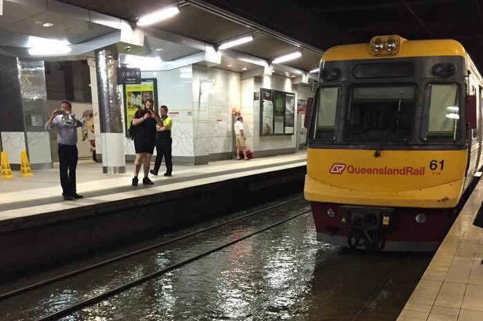 Flooding over tracks at Fortitude Valley station