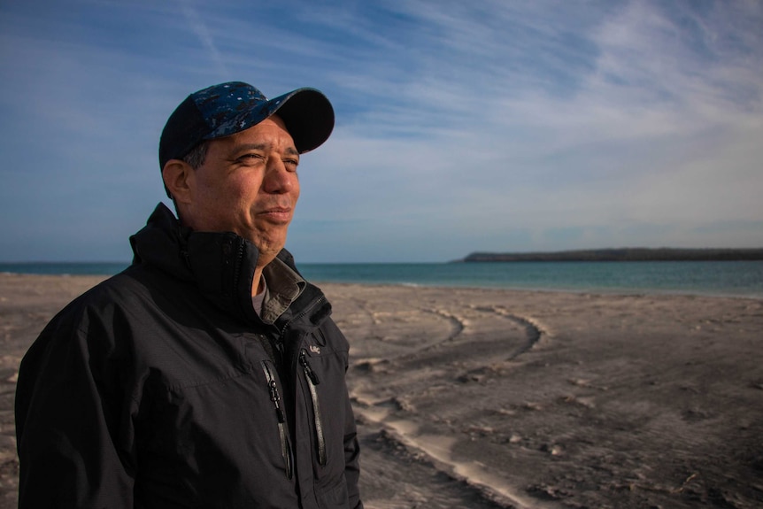 Traditional owner Luke Barrowcliffe at Inskip point in the Great Sandy National Park.