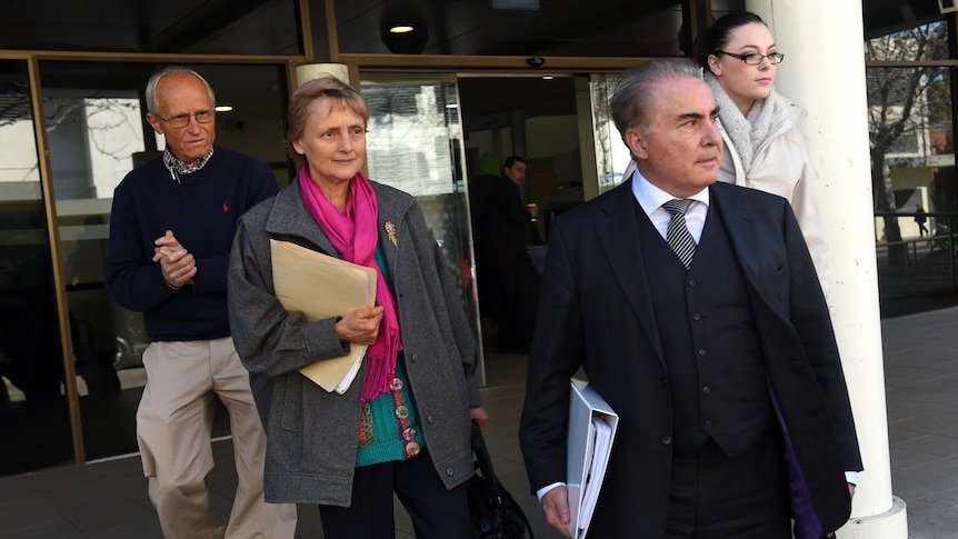 Naturopath Marilyn Bodnar leaves Fairfield Local Court with her legal team.