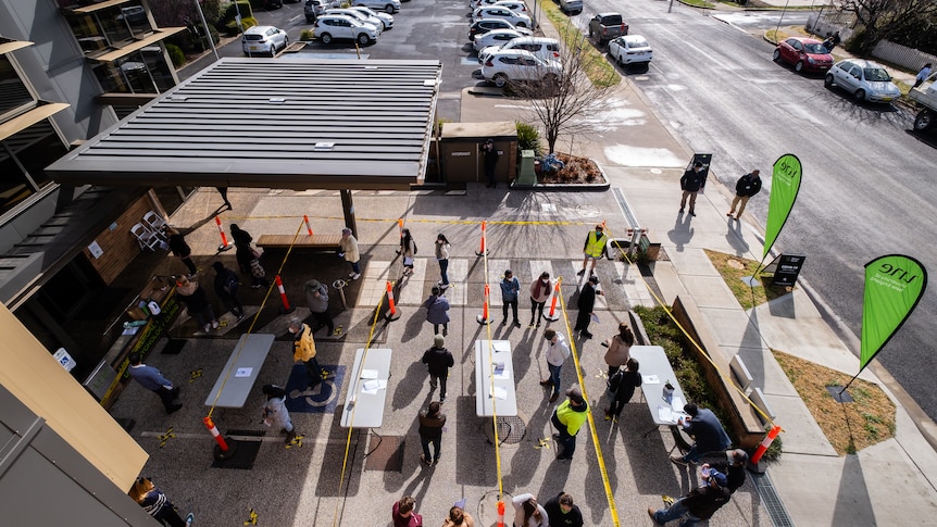 Aerial shot of a mass vaccination centre