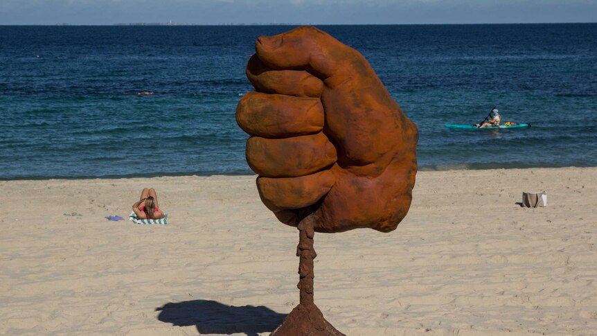Western Australian artist Norton Flavel's work Dust. Sculpture by the Sea March 4, 2016.