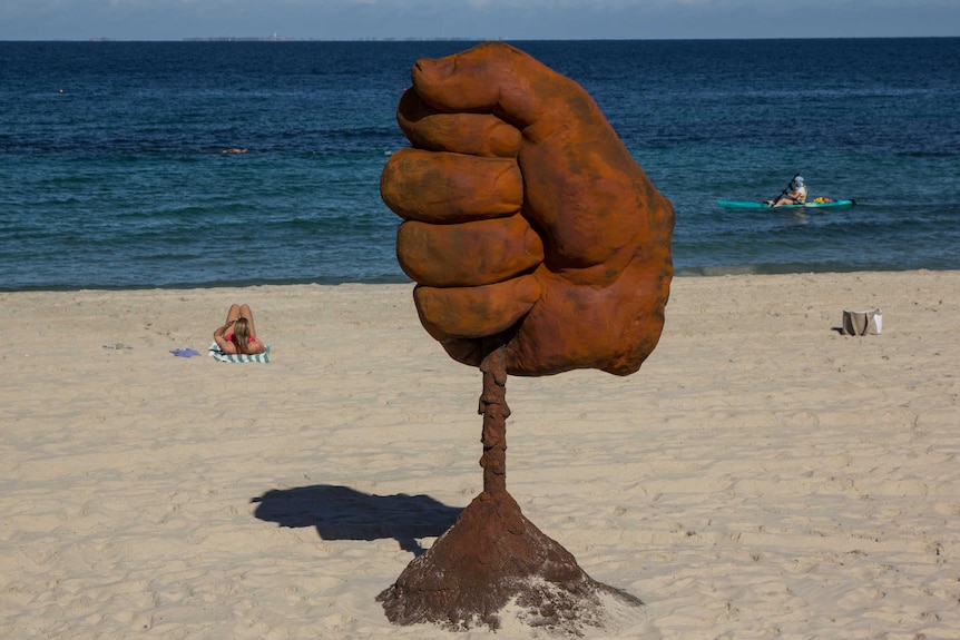 Western Australian artist Norton Flavel's work Dust. Sculpture by the Sea March 4, 2016.