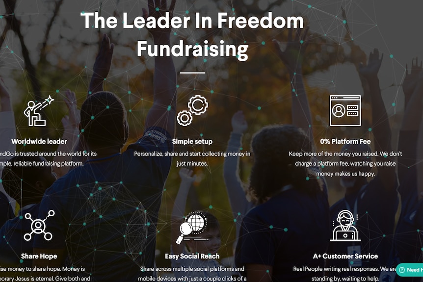 A screenshot from the GiveSendGo page, reading 'the leader in freedom fundraising'