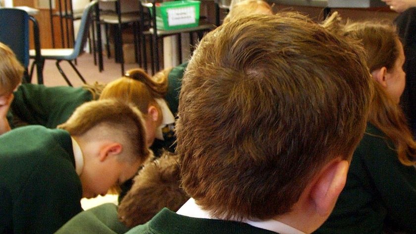 Primary school children work in a classroom