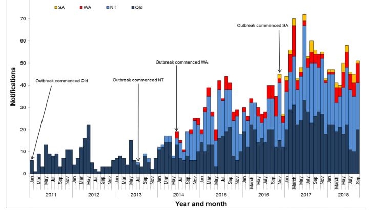 Syphilis cases across Australia