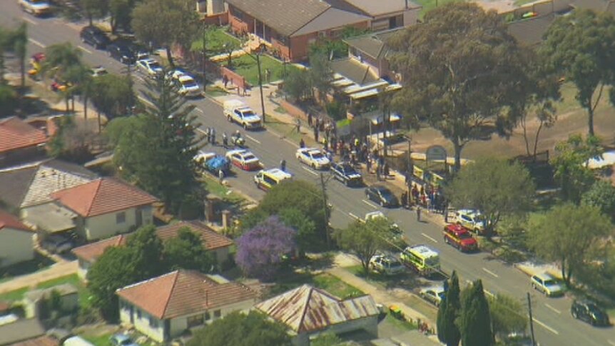 An aerial shot of the front of Banksia Road Public School.