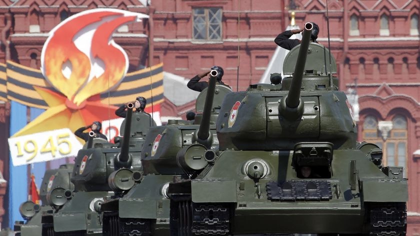 Show of force: Russian World War II T-34 tanks travel through the Red Square