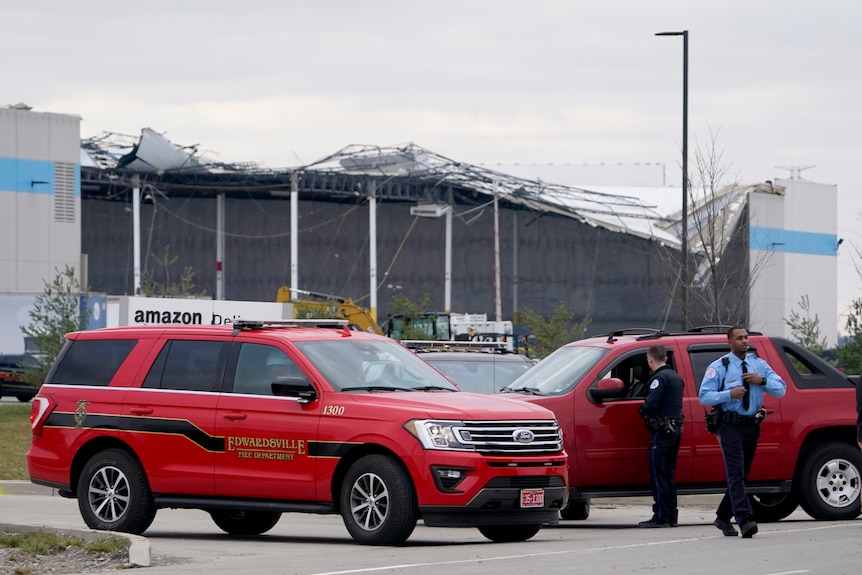 Emergency services outside an Amazon facility