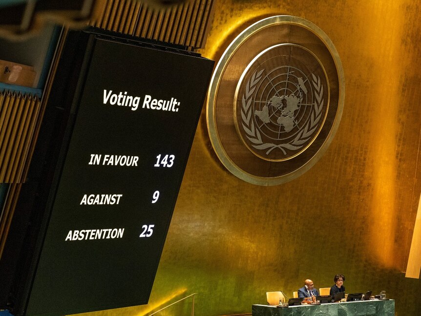 A screen displaying the results of a vote
