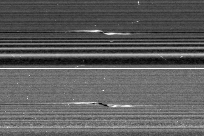 Propellers are disturbances produced by small moon-like clumps of ice embedded in Saturn's rings.