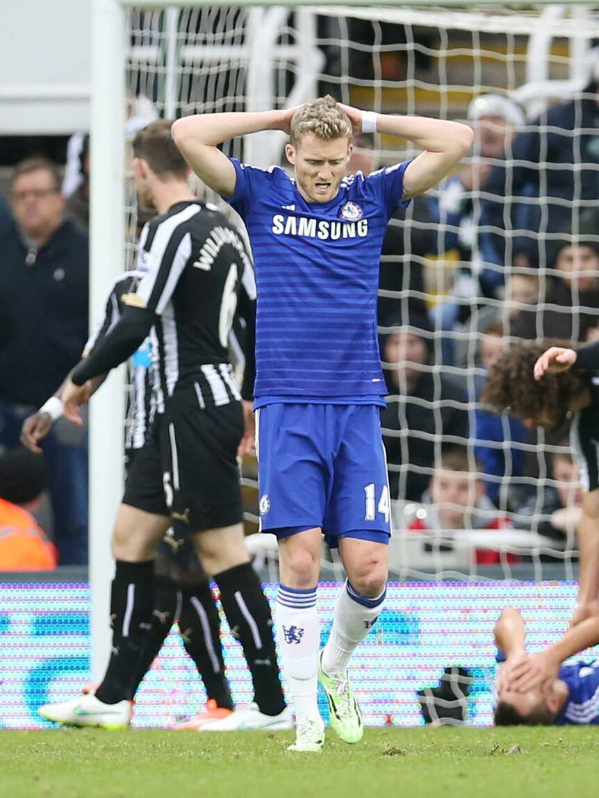 Andre Schurrle reacts after Chelsea's first loss of the EPL season